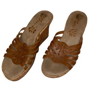 LULI Cork Slide Wedge Sandals in Tan and Natural in Size 8M